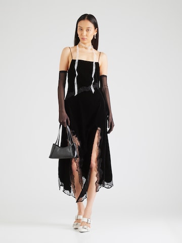 Robe de cocktail 'velvet and lace maxi slip black' TOPSHOP en noir