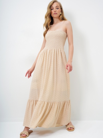 Trend Alaçatı Stili Jurk in Beige