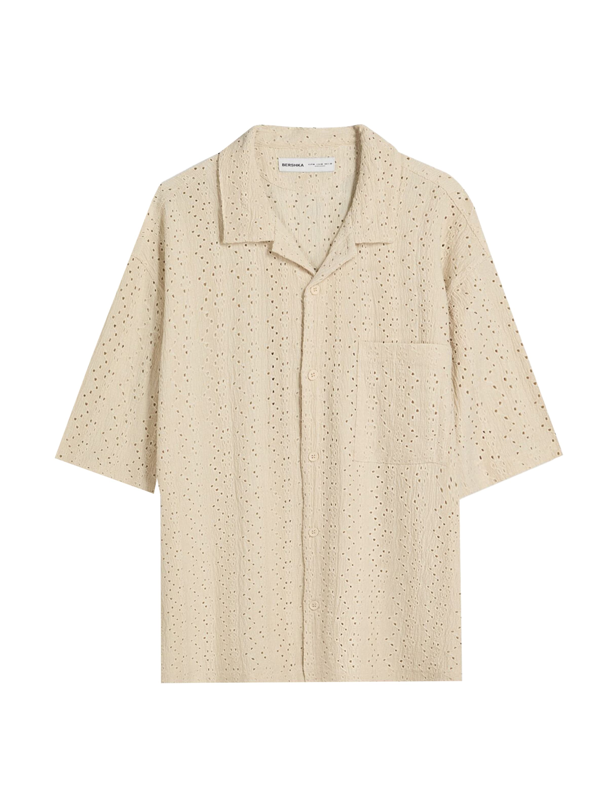 Bershka Comfort fit Button Up Shirt in Beige: front