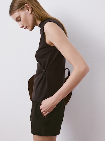 MANGO Vyšívaný top 'BIE' - Hnedá