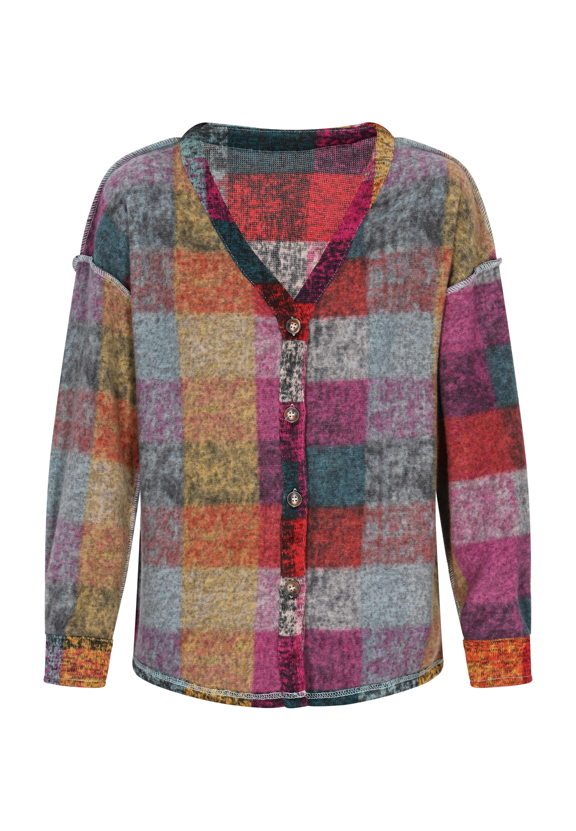 Geacă tricotată ebeeza pe albastru / gri amestecat / portocaliu deschis / roz, Vizualizare produs