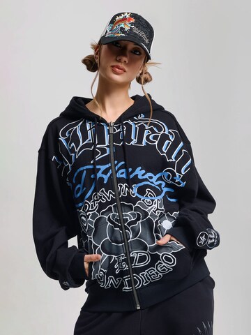 Ed Hardy Tepláková bunda 'Gothic Roses' - Čierna: predná strana