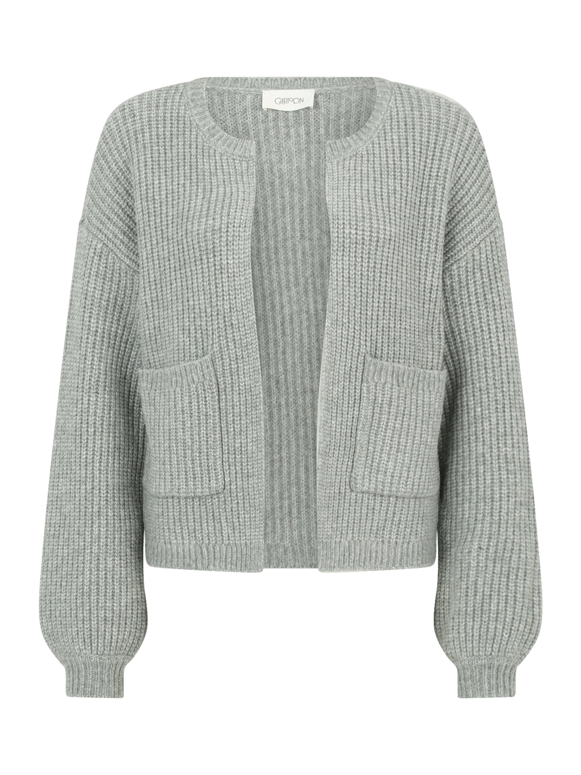 Cartoon Strick-Cardigan mit Taschen in Grün: Vorderseite