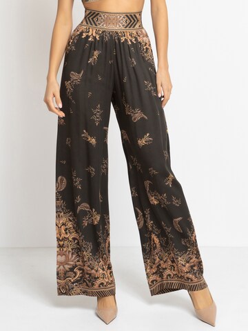 JIORO Wide leg Pants 'GOLDEN STRIPES' in Black