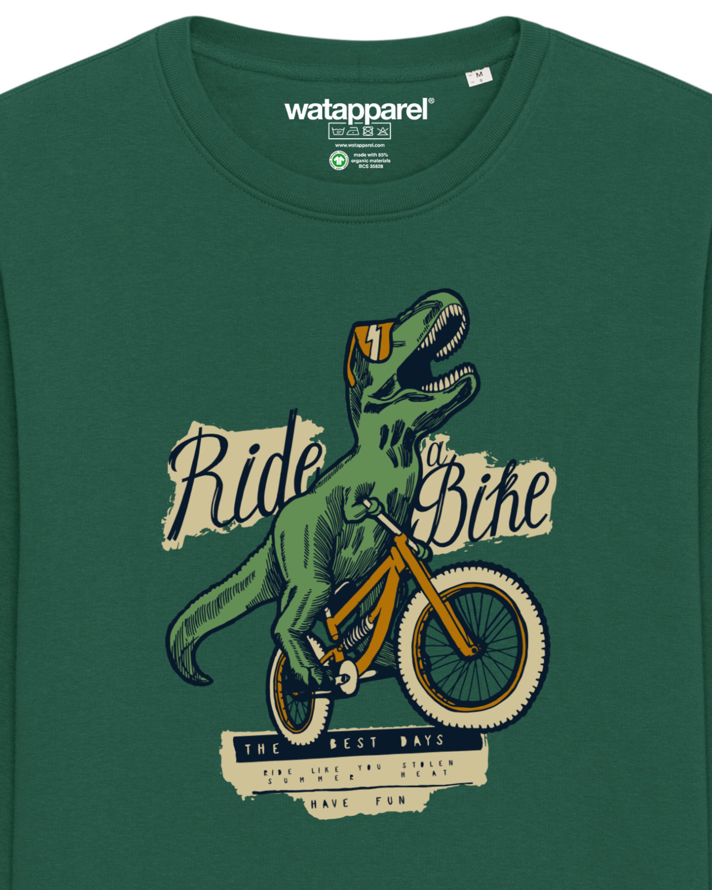 Watapparel Sweatshirt ' T-Rex Fahrrad ' in Groen