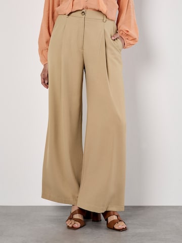 Apricot Wide leg Bandplooibroek in Beige: voorkant