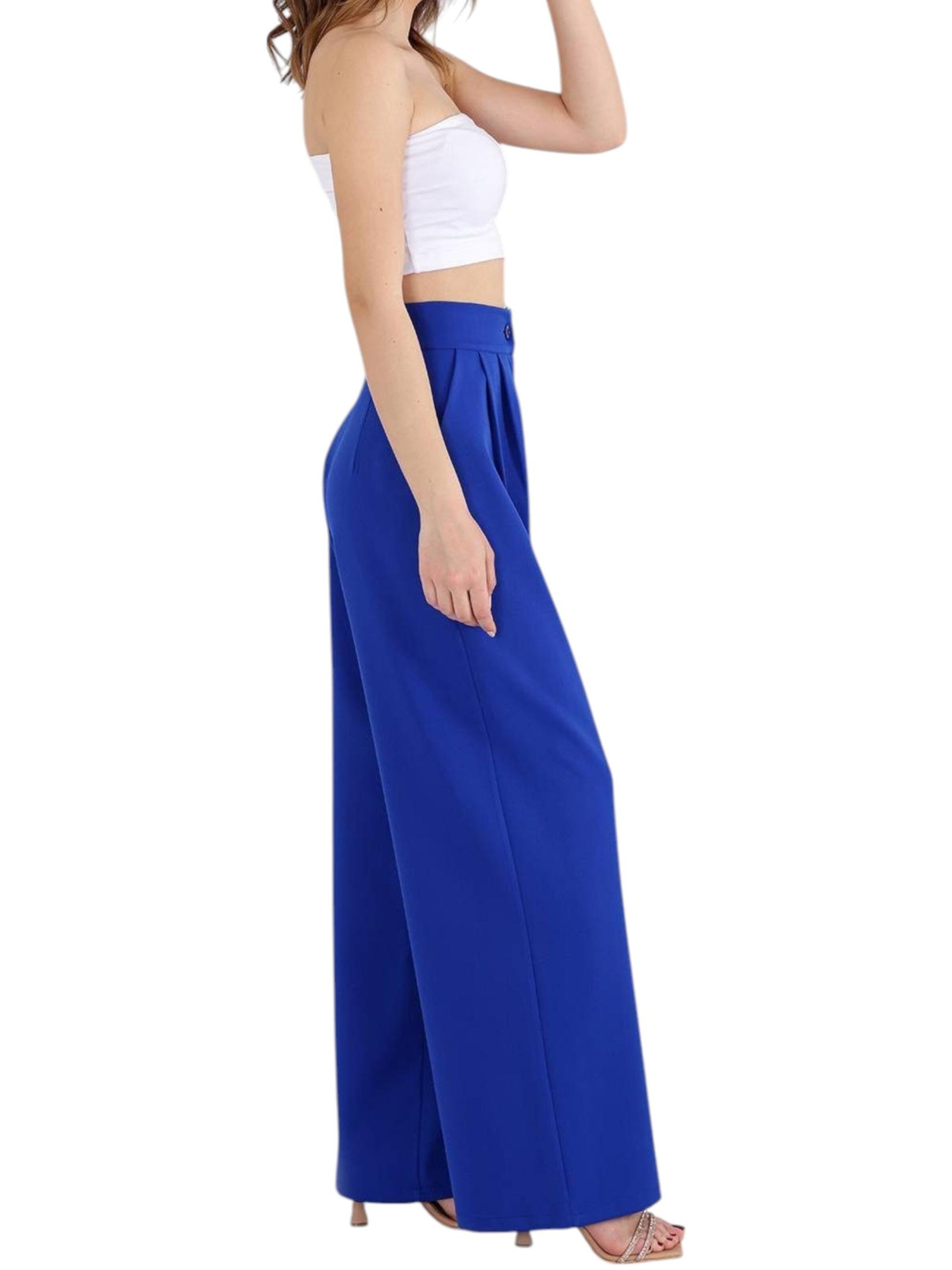 fashionshowcase Wide leg Bandplooibroek 'ALYA' in Blauw