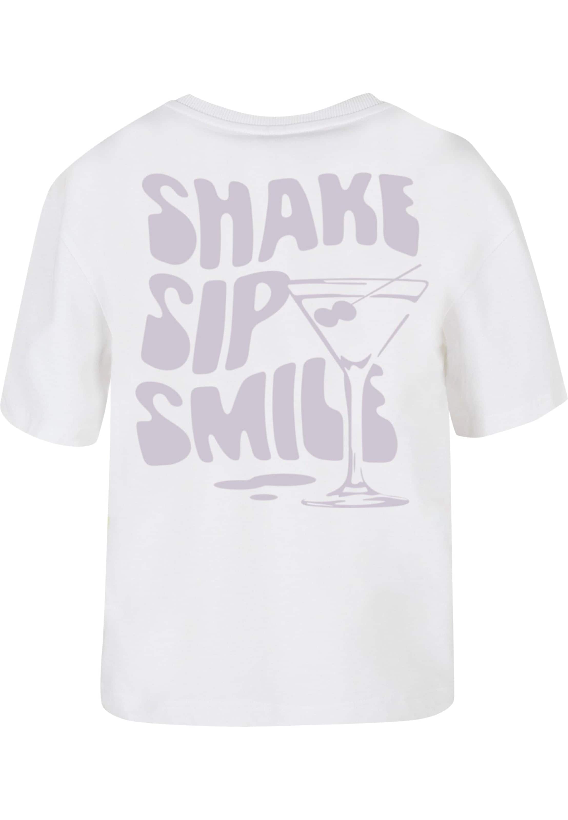 T-shirt 'Shake Sip Smile' Miss Tee en blanc