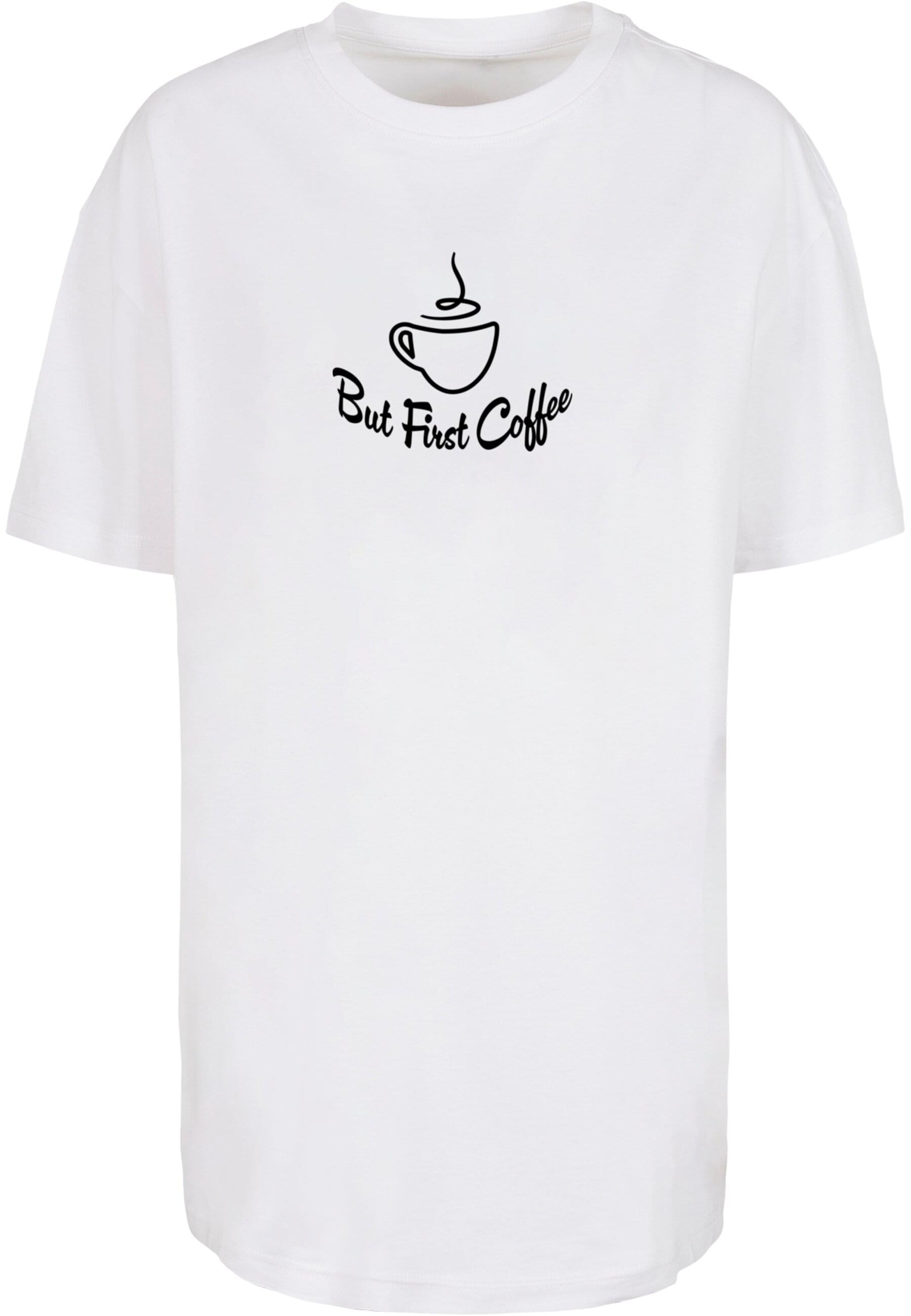 Merchcode Oversized shirt 'But First Coffee' in White: front