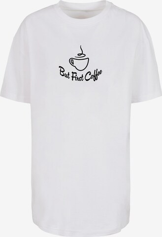 Merchcode Oversized Shirt 'But First Coffee' in White: front