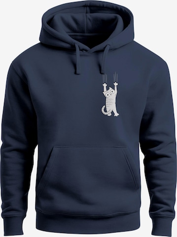 Neverless Sweatshirt 'Katze Rutschend' in Blau: Vorderseite