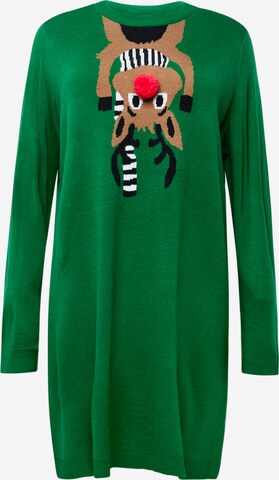 Rochie tricotat 'XMAS DEER' de la ONLY Carmakoma pe verde: față