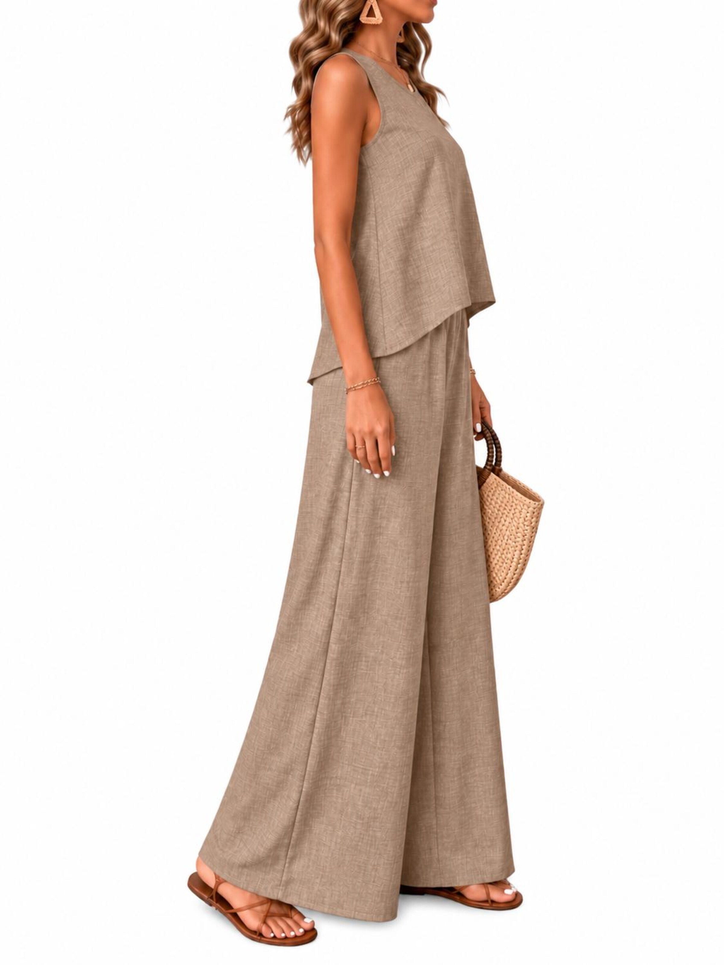 SPORTS36.NL Jurk 'Women's Sleeveless Linen-Blend 2-Piece Set' in Grijs