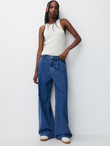 Pull&Bear Wide leg Pleated Jeans in Blue