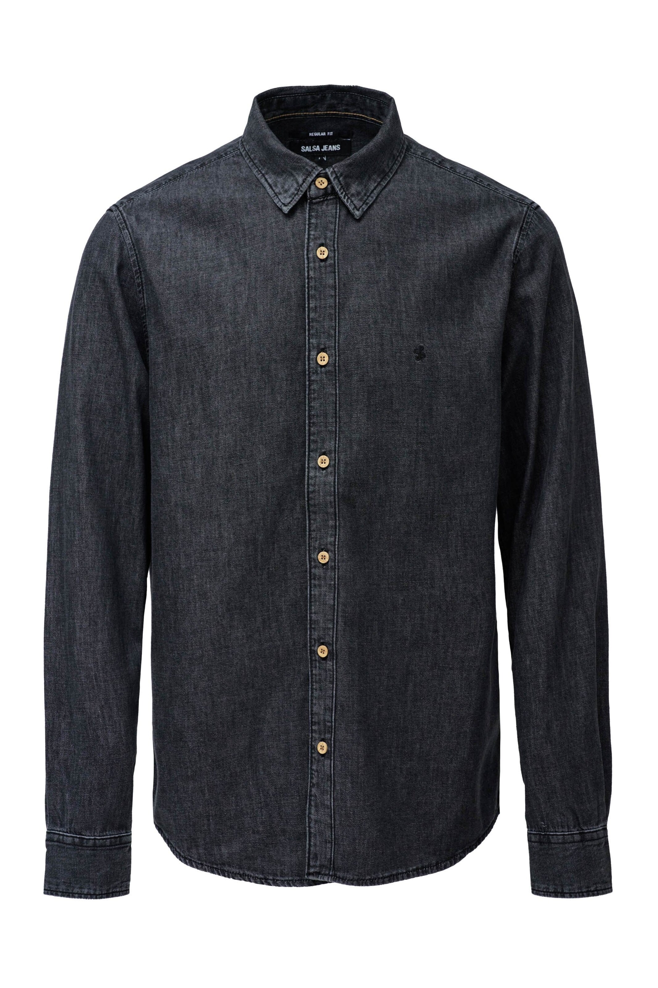 Salsa Jeans Regular fit Overhemd in Zwart: voorkant