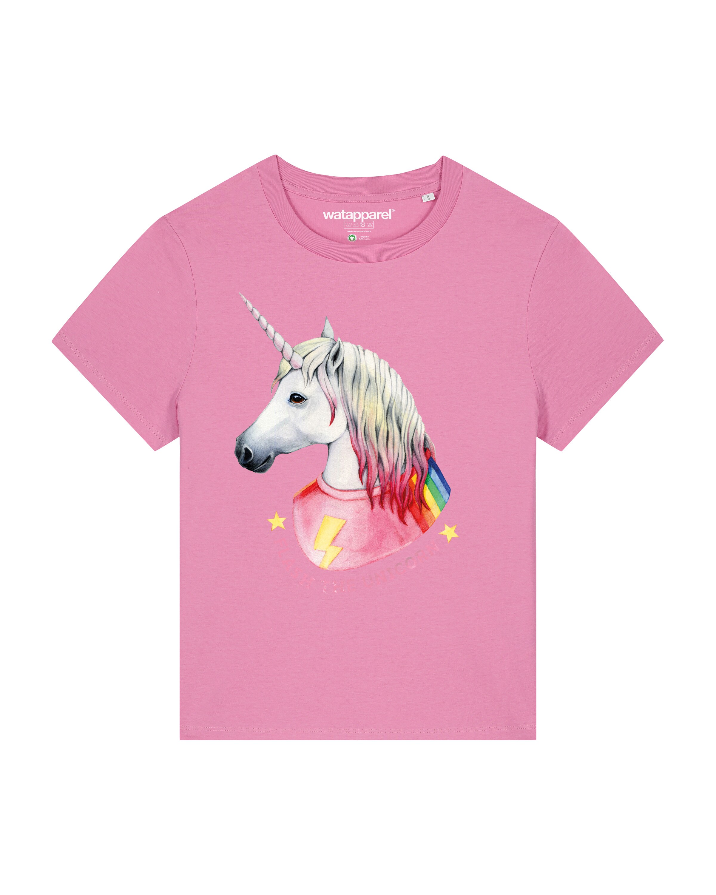 Watapparel T-Shirt ' Flash, the unicorn ' in Pink: Vorderseite