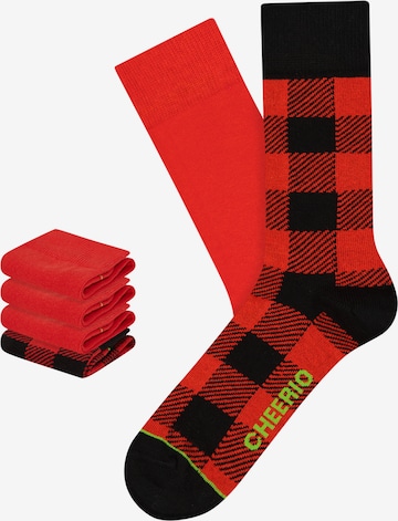 CHEERIO* Socks 'Jackchec ' in Red: front