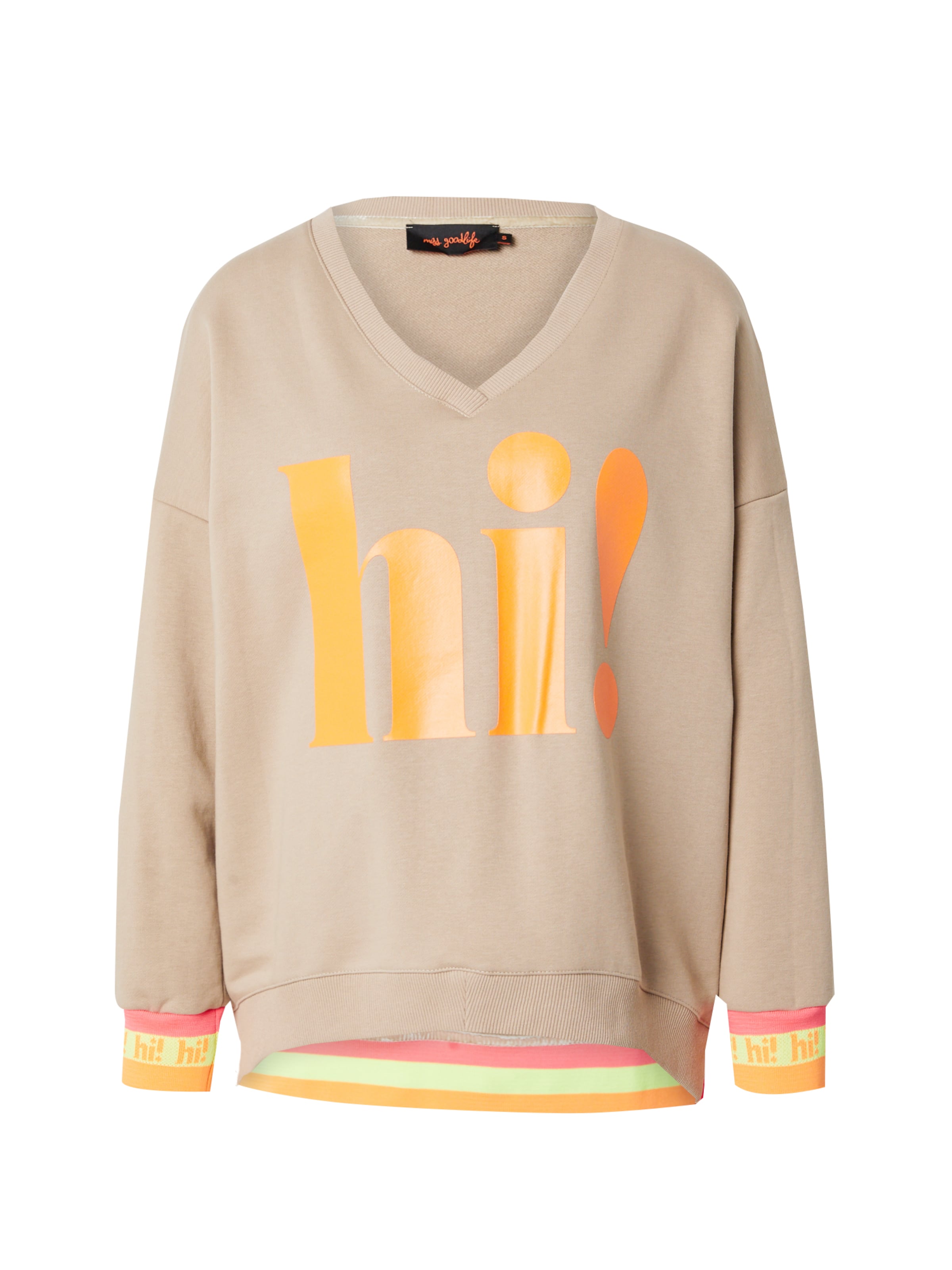 Sweat-shirt 'Hi!' miss goodlife en beige : devant