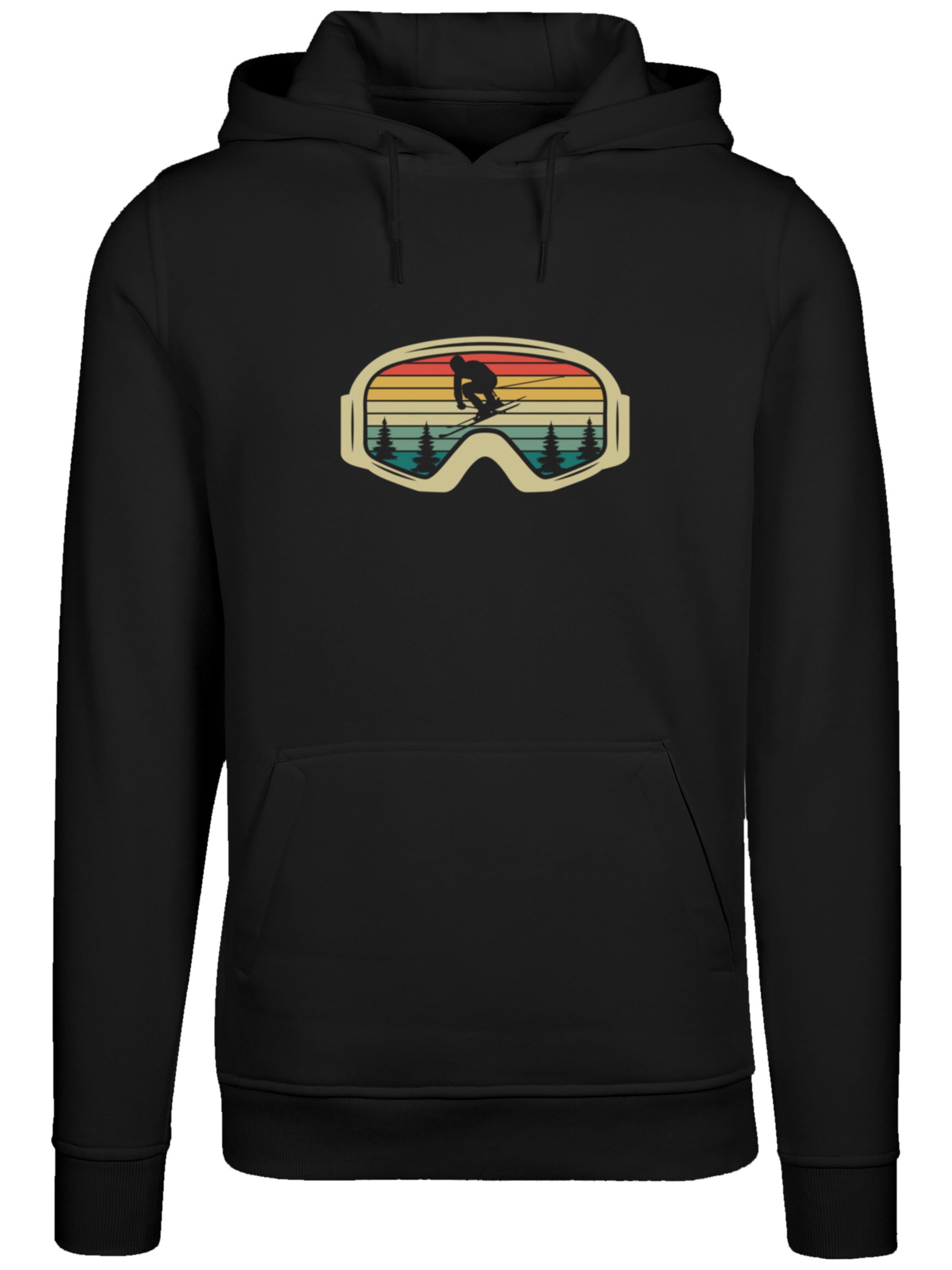 F4NT4STIC Sweatshirt 'Retro Skibrille Wintersport' in Zwart: voorkant