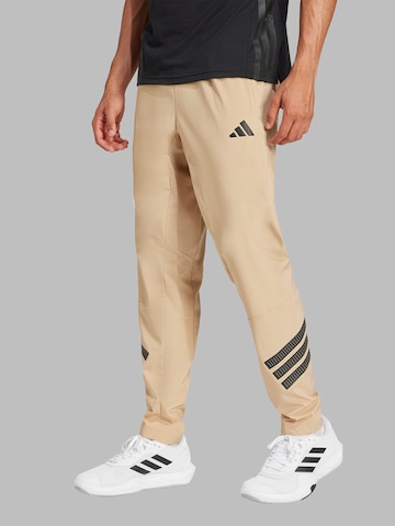 Coupe slim Pantalon de sport 'Gym+' ADIDAS PERFORMANCE en beige : devant