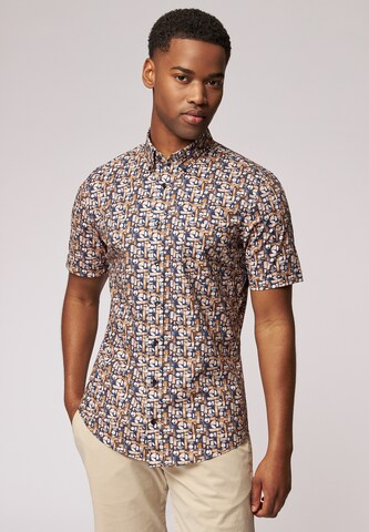 ROY ROBSON Slim Fit Kurzarmhemd Kurzarm Hemd Mit Print - Button Down in Blau: Vorderseite