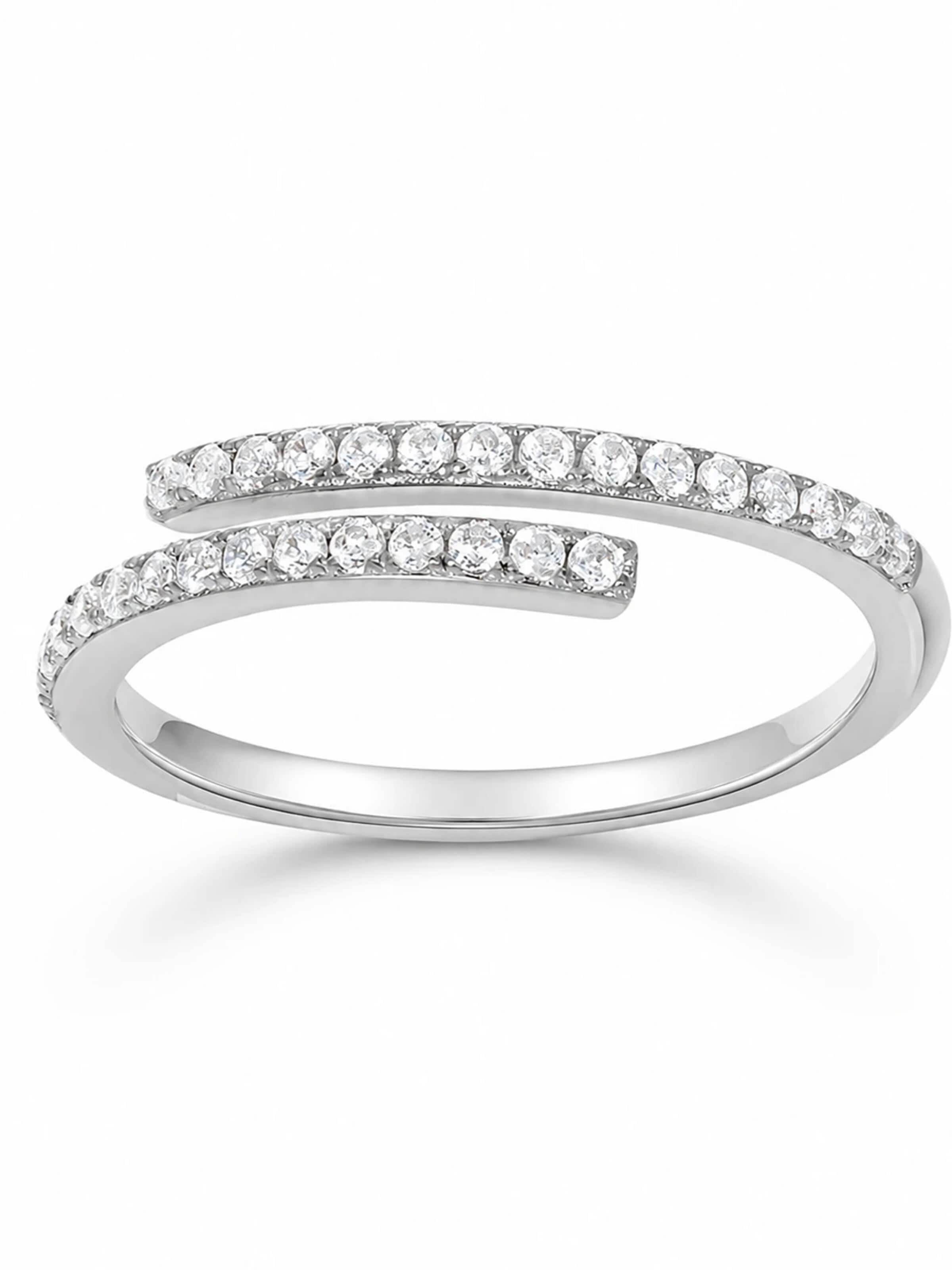 Staufergold Ring 'Ring „Lichtbogen“ – offenes Wrap-Design mit Zirkonia-Reihen' in Silver: front