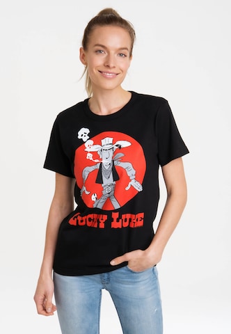 LOGOSHIRT Shirt 'Lucky Luke - Daisytown' in Zwart: voorkant
