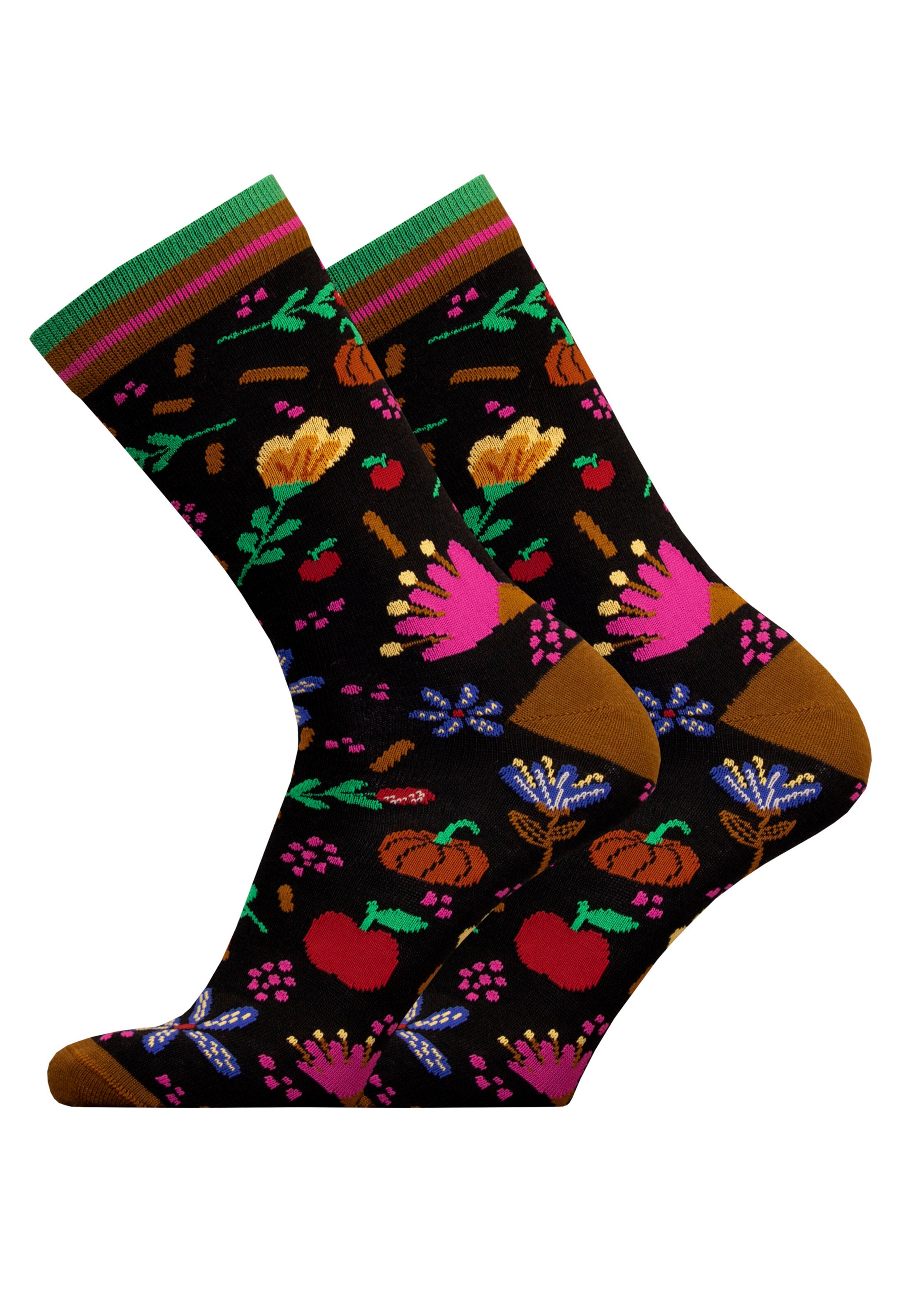UphillSport Socks 'AUTUMN GARDEN' in Black: front