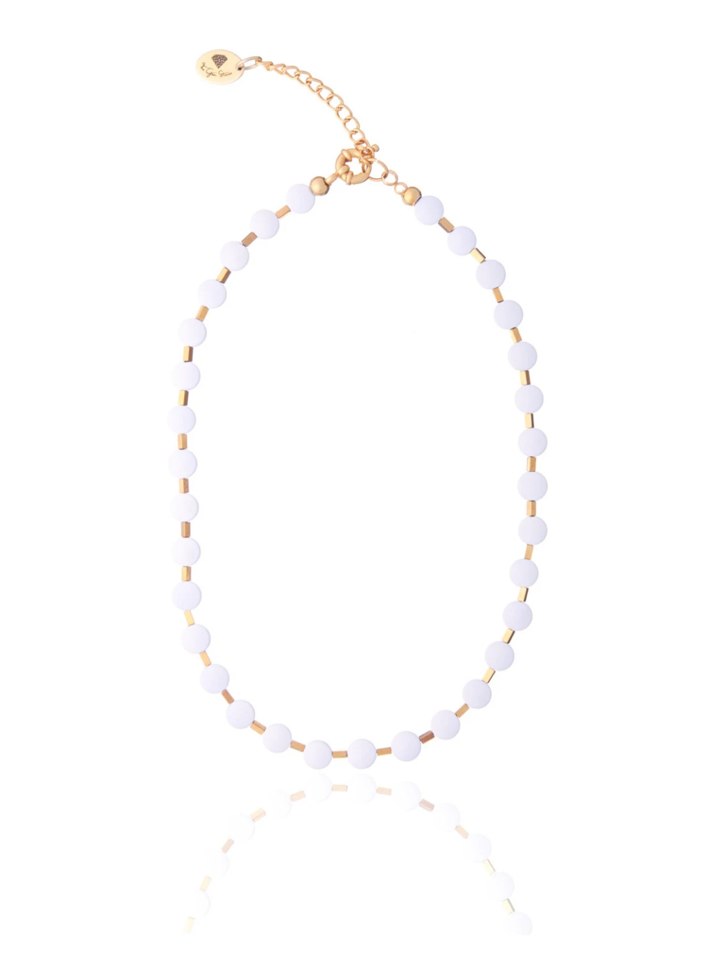 THE GEM STORIES JEWELRY - Cadena 'White Dots Hematite Necklace' en blanco: frente