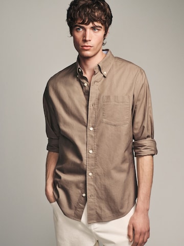 Next Slim fit Button Up Shirt in Beige: front
