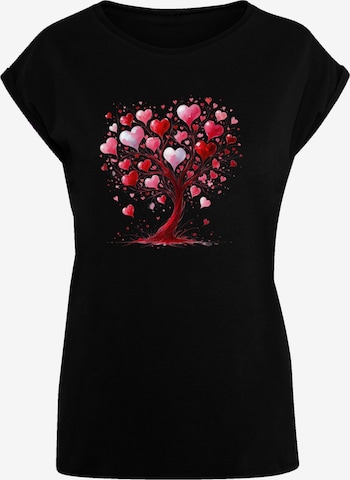 T-shirt 'Herz Baum Aquarell Druck' F4NT4STIC en noir : devant