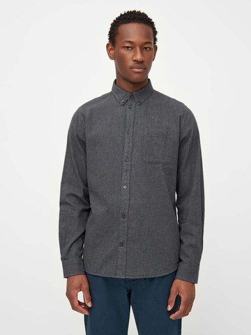 KnowledgeCotton Apparel Regular fit Button Up Shirt in Grey: front