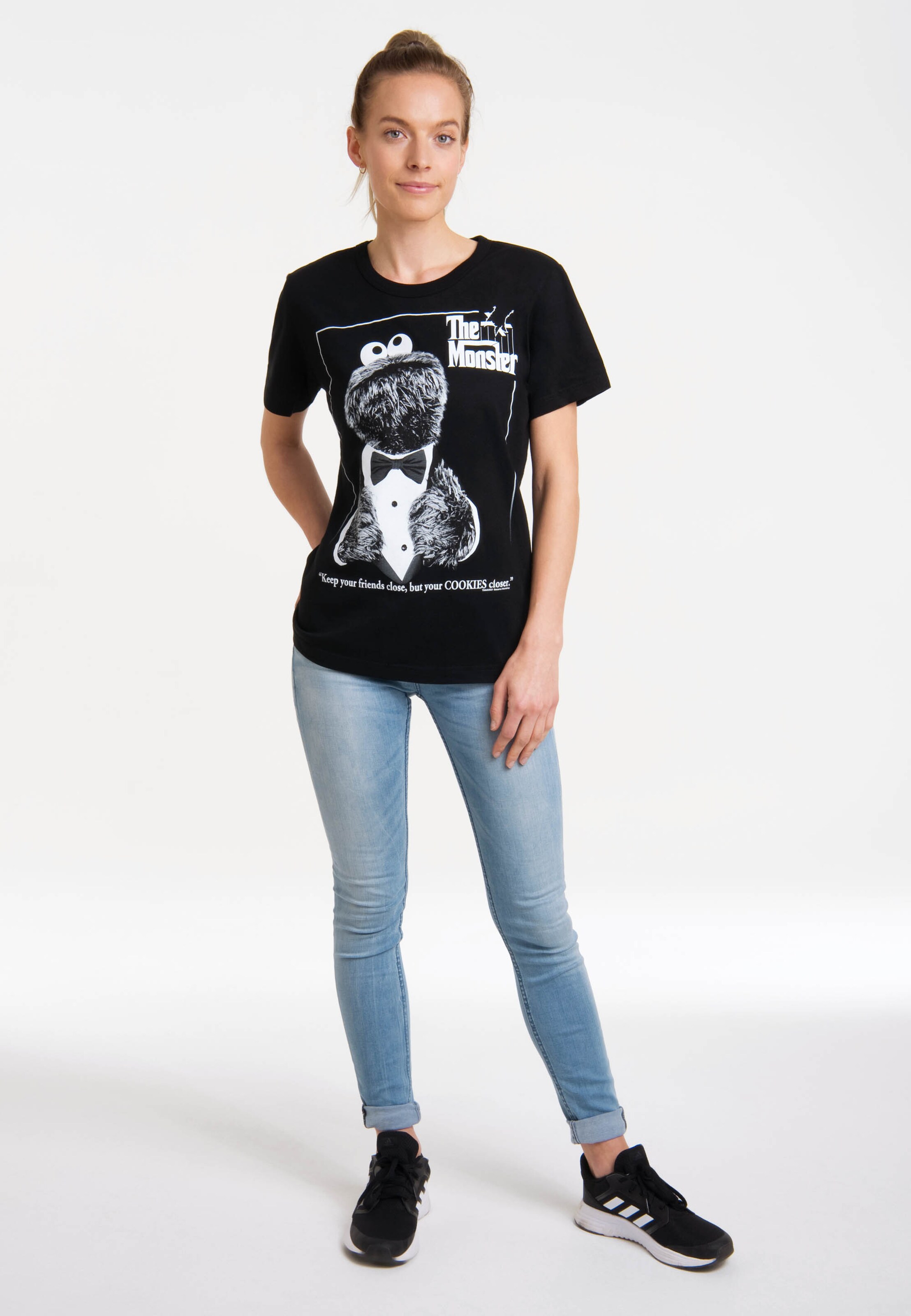 Frauen Shirts & Tops LOGOSHIRT T-Shirt 'Sesamstrasse – Krümelmonster Pate' in Schwarz - LG62803