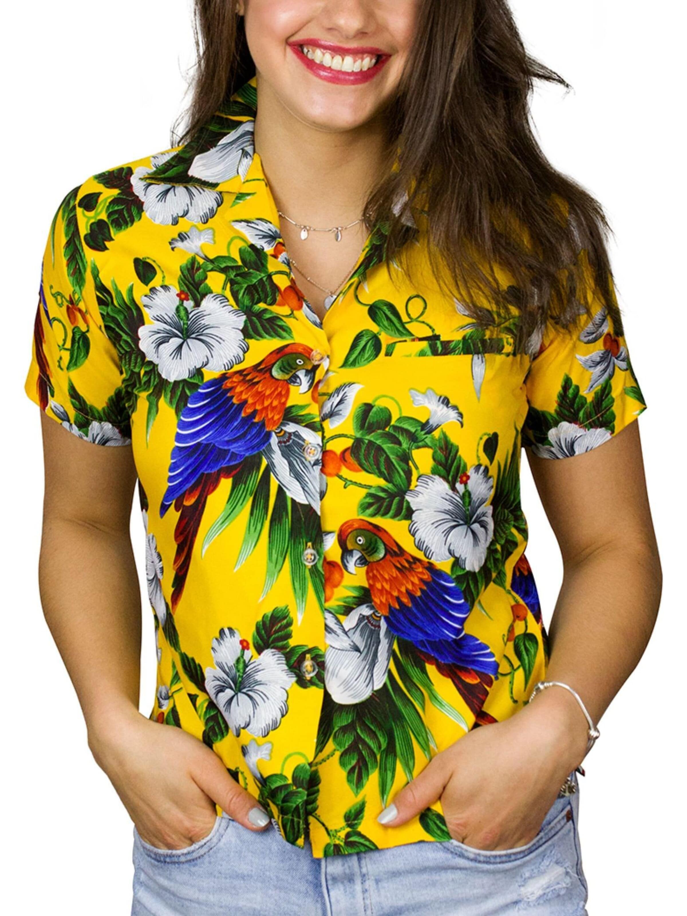 Camicia da donna 'Cherryparrot' di King Kameha in giallo: frontale