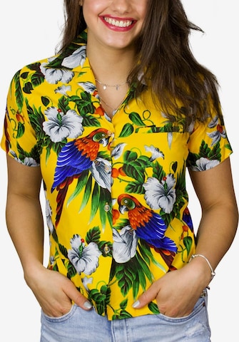 Camicia da donna 'Cherryparrot' di King Kameha in giallo: frontale