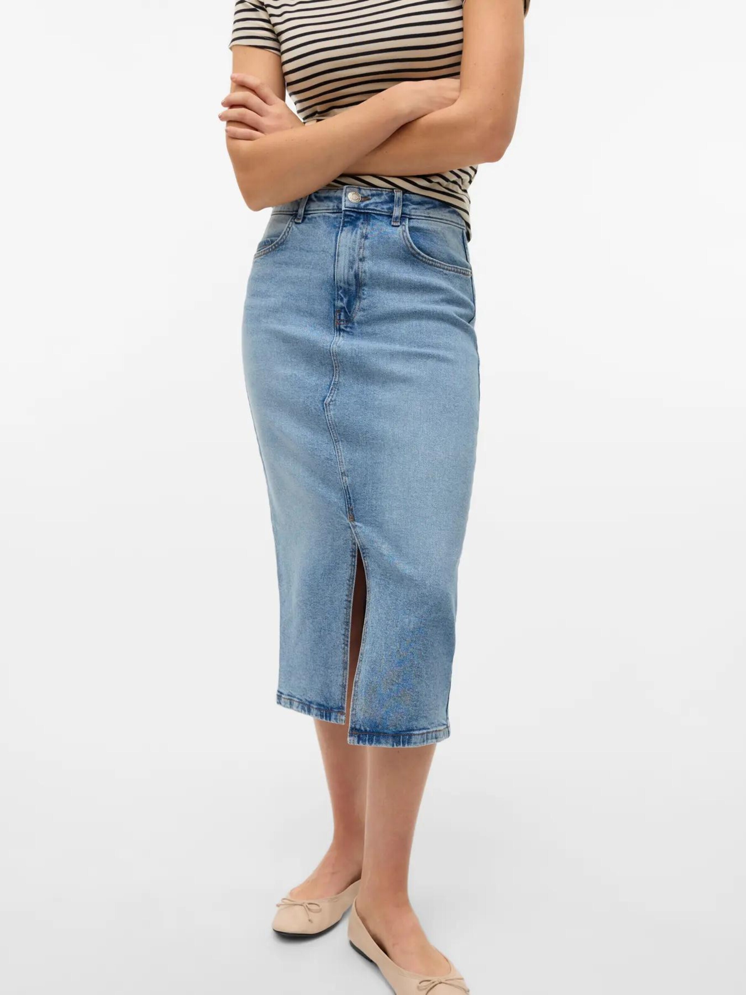 VERO MODA Rok 'Vero Moda Denim rok VMNATALIE High waist Midi-rok' in Blauw