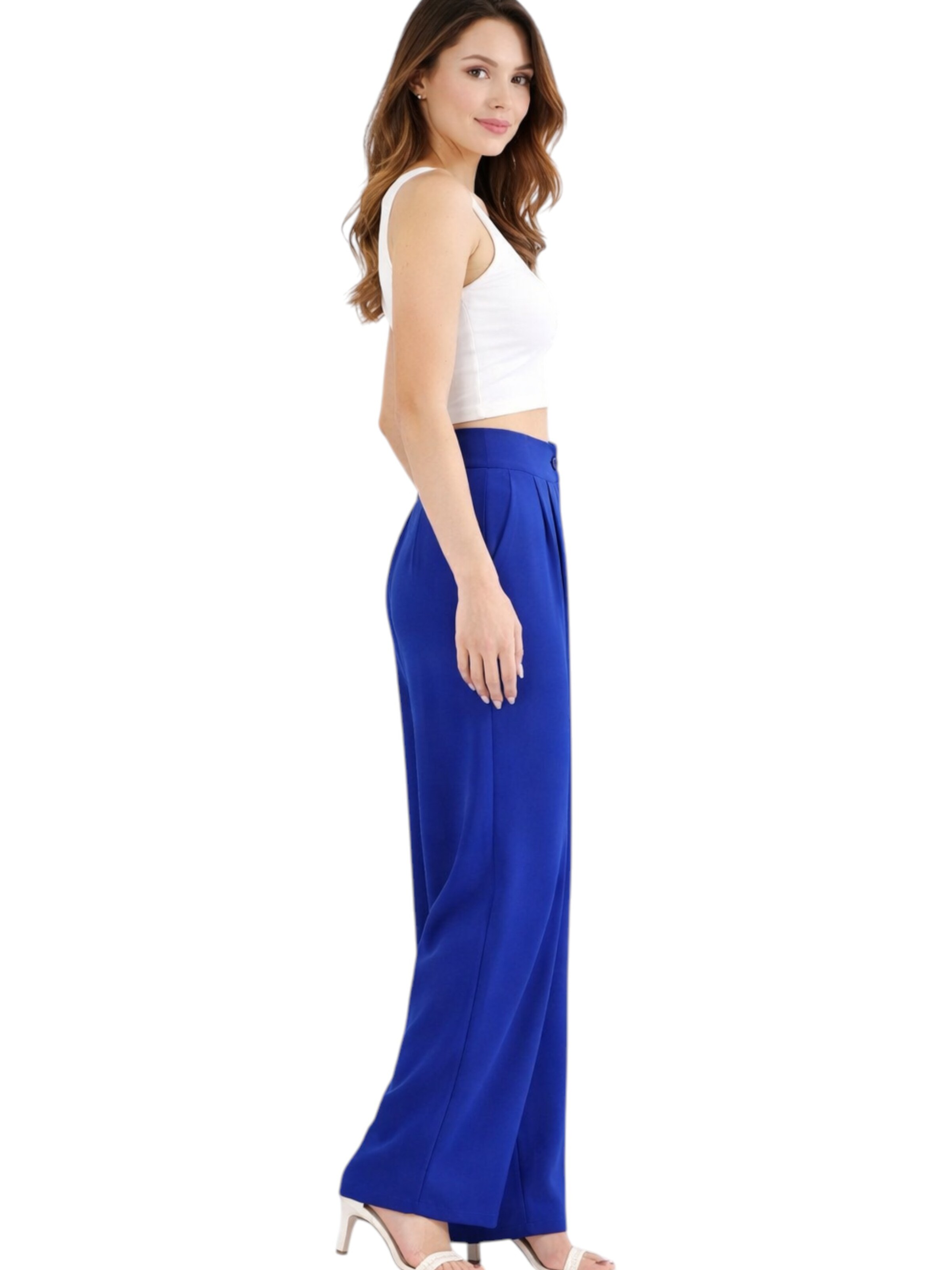 fashionshowcase Wide leg Pleat-Front Pants 'ALYA' in Blue