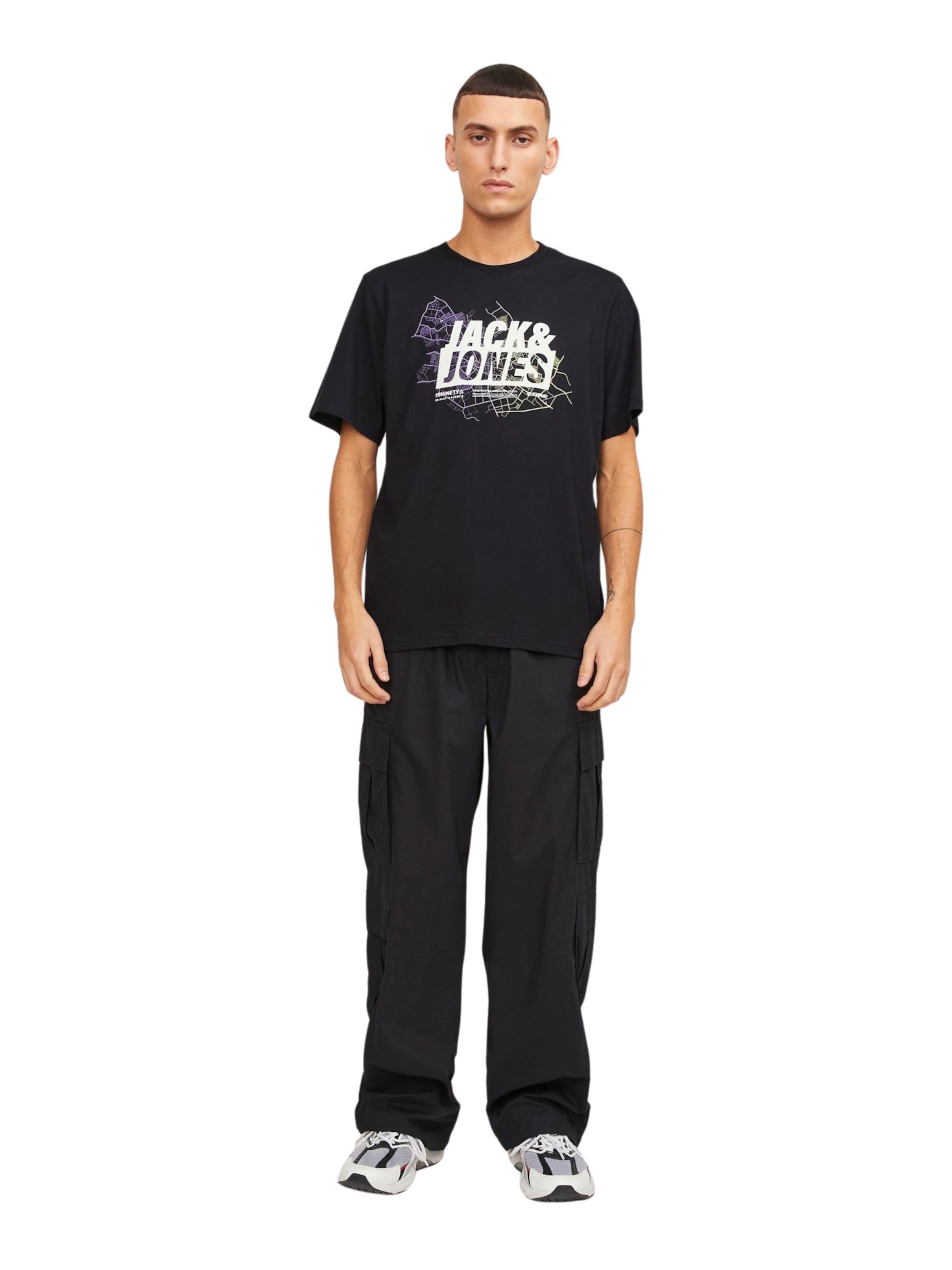 JACK & JONES Shirt 'Map' in Black: front