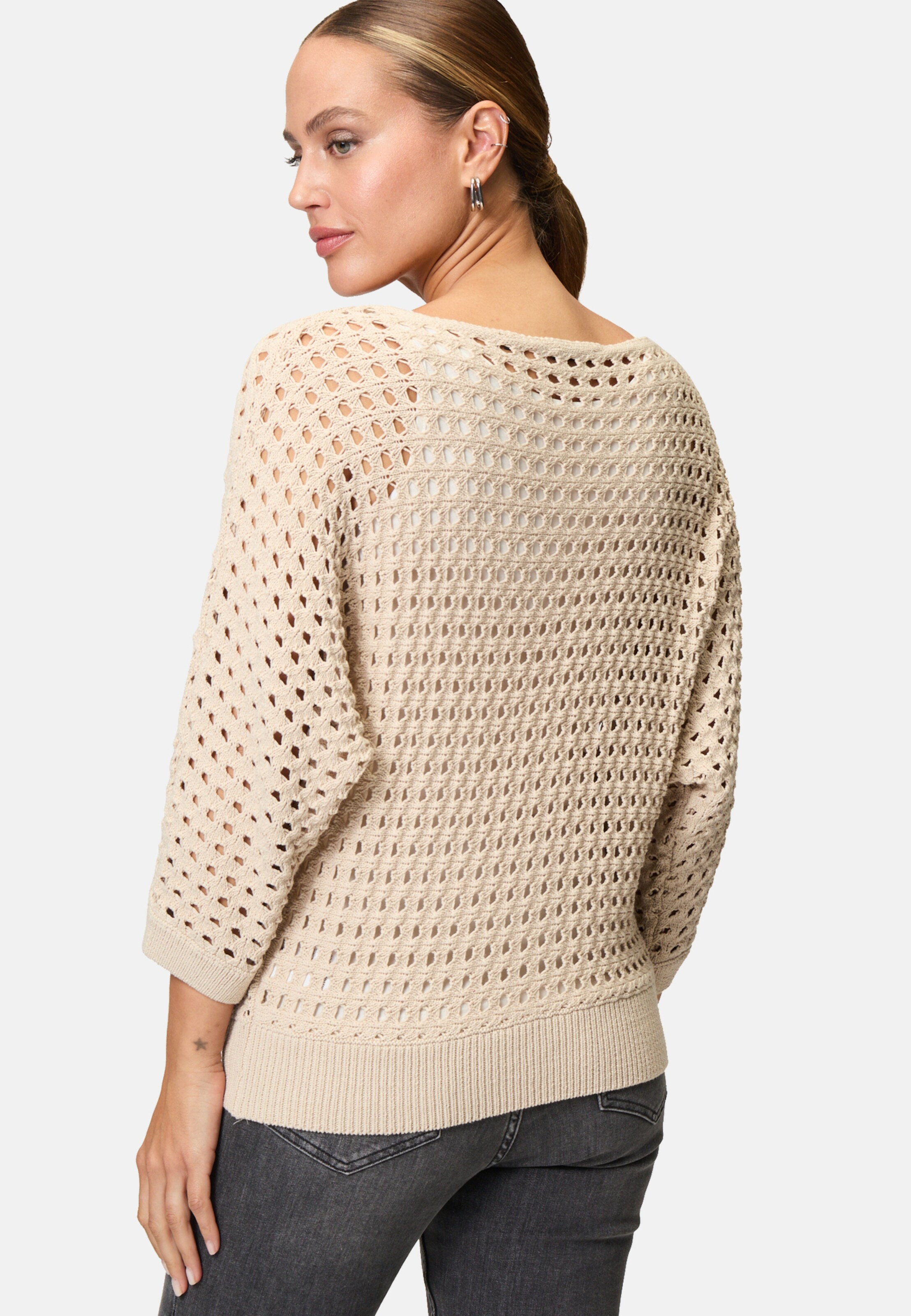 zero Pullover mit Lochmuster in Beige