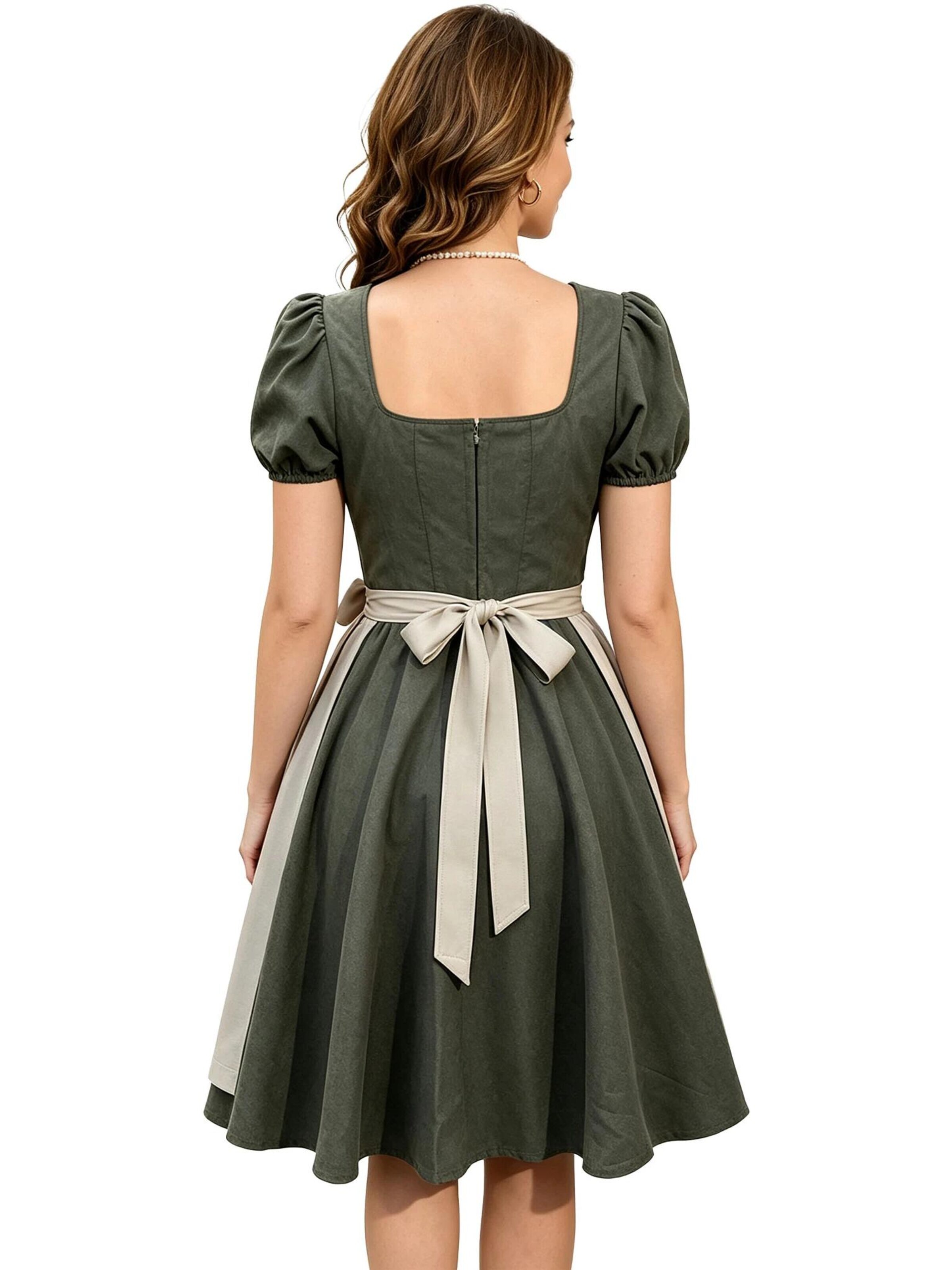 KoJooin Dirndl 'Damen Zweiteiliges Oktoberfest-Set Kunstleder-Optik Kleid mit verstellbarer Schürze Dirndl-Kleid' w kolorze zielony
