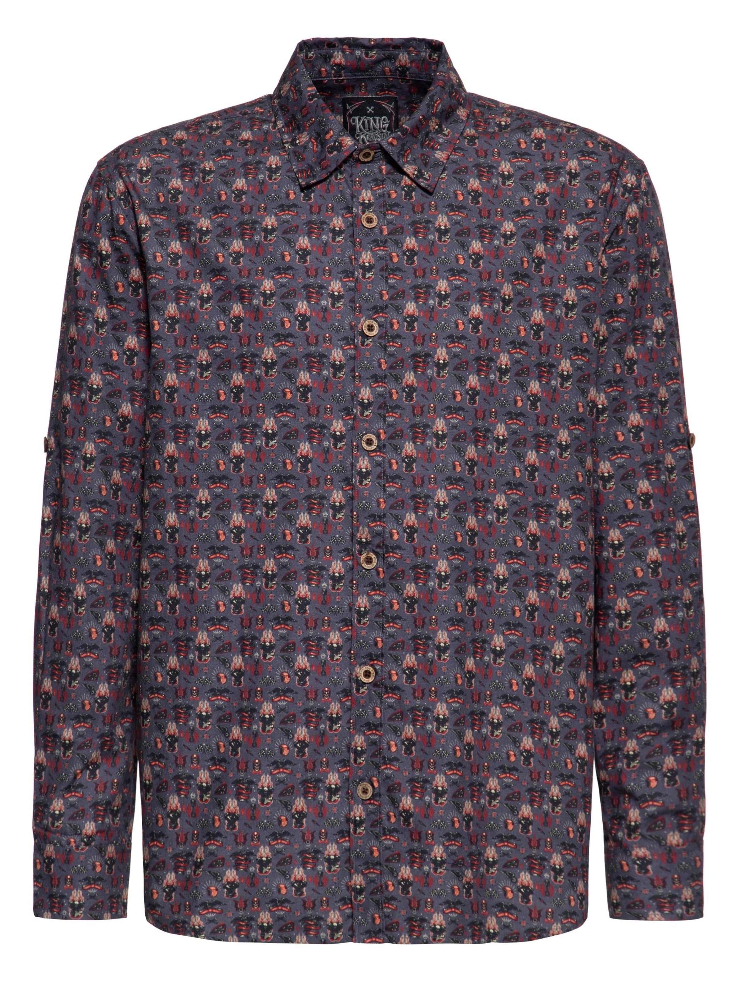 King Kerosin Regular fit Button Up Shirt 'Kustom Kulture' in Grey: front