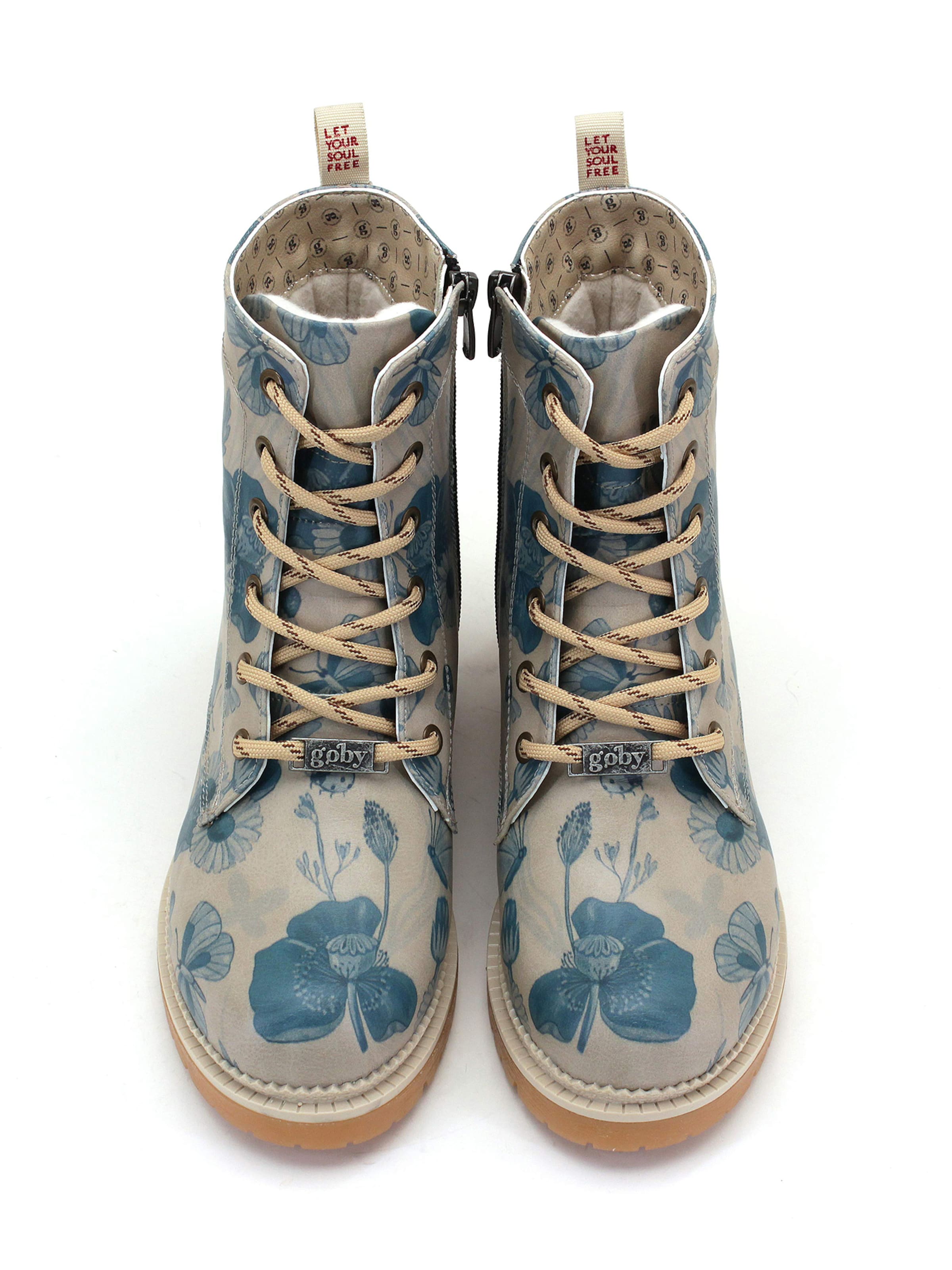 Goby - Botas con cordones 'Women's shoes Goby Ankle boots NJR160 with blue flowers' en azul