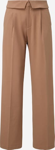 QS Wide Leg Bukser med lægfolder i brun: forside