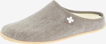 Living Kitzbühel Hausschuh 'Cotton - Schweizer Kreuz' in Braun: Vorderseite