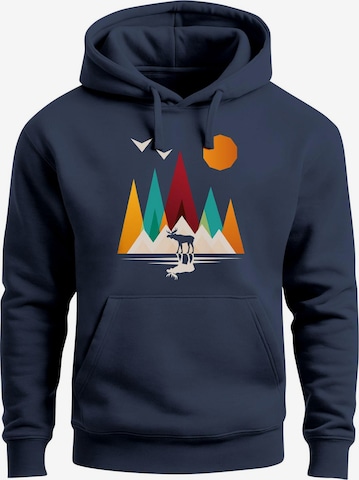 Neverless Sweatshirt 'Berg Elch Polygon' in Blau: Vorderseite