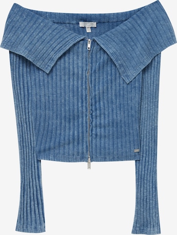 Pull&Bear Плетена жилетка в синьо: отпред