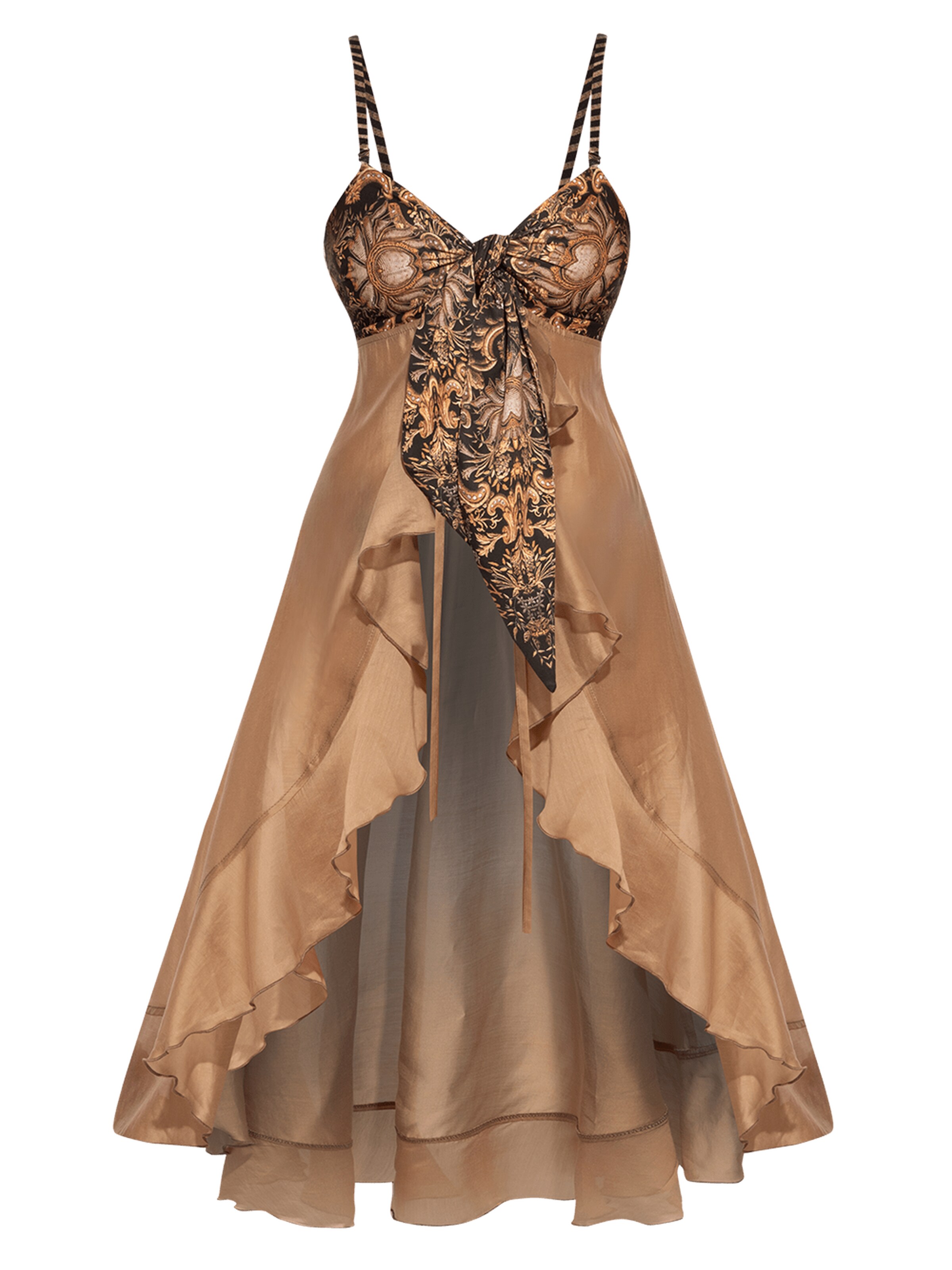 Tunique 'GOLDEN STRIPES' JIORO en marron : devant