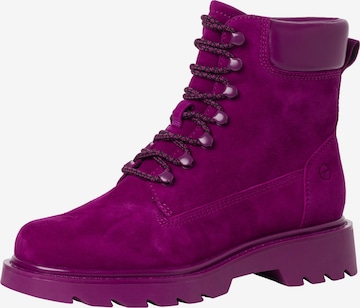 Tamaris Lace-Up Ankle Boots in Pink: front