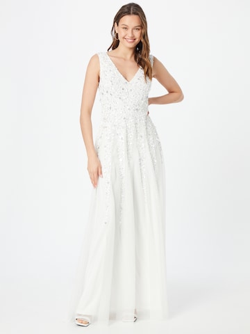 LACE & BEADS - Vestido de noche 'Oriya' en blanco: frente