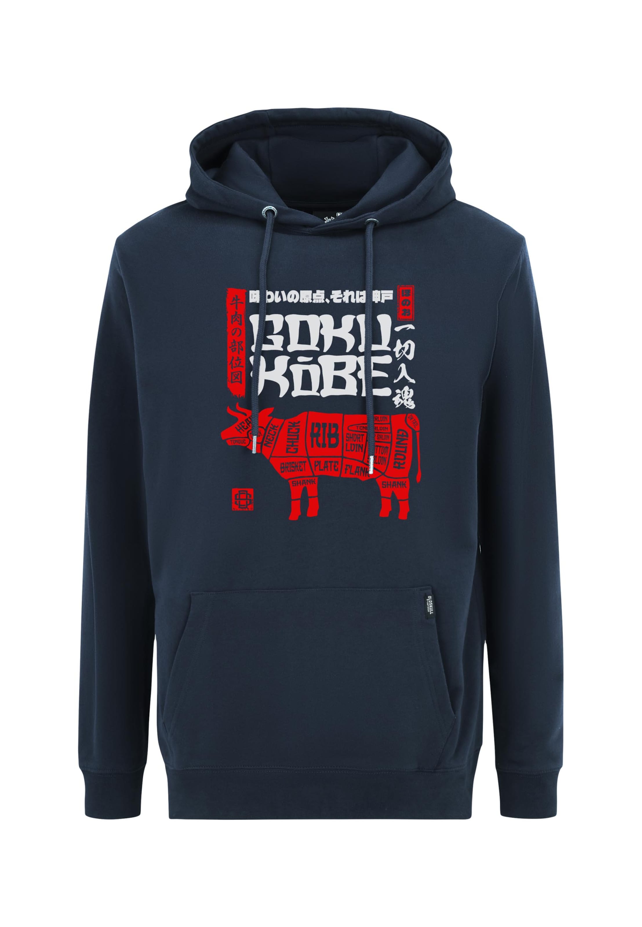 Oldskull Kapuzensweater 'Asian Kobe Beef Butcher Chart Graphic' in Blau: Vorderseite